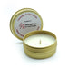 Mini soy candle tin with subtle luxury scent, handmade in Buckinghamshire, featuring a gold 1oz screw‑top design and 2–3 hour burn time.