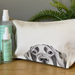 Dog‑illustrated cotton toiletry bag with lined interior and zip, handmade by a UK small business.