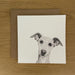 Card with a hand drawn pencil design of a whippet with a brown kraft envelope
