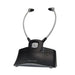 Stylish audio TV listening device with headset in black with silver accents on a white background