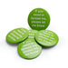Five large green pin badge with white lettered message 'If you need to lipread me, please let me know' on white background