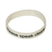 White / light grey silicone wristband with black embossed writing 'DEAF - please speak clearly' and Hearing Link logo on white background