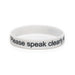 White / light grey silicone wristband with black embossed writing 'Lipreader - please speak clearly' and Hearing Link logo on white background