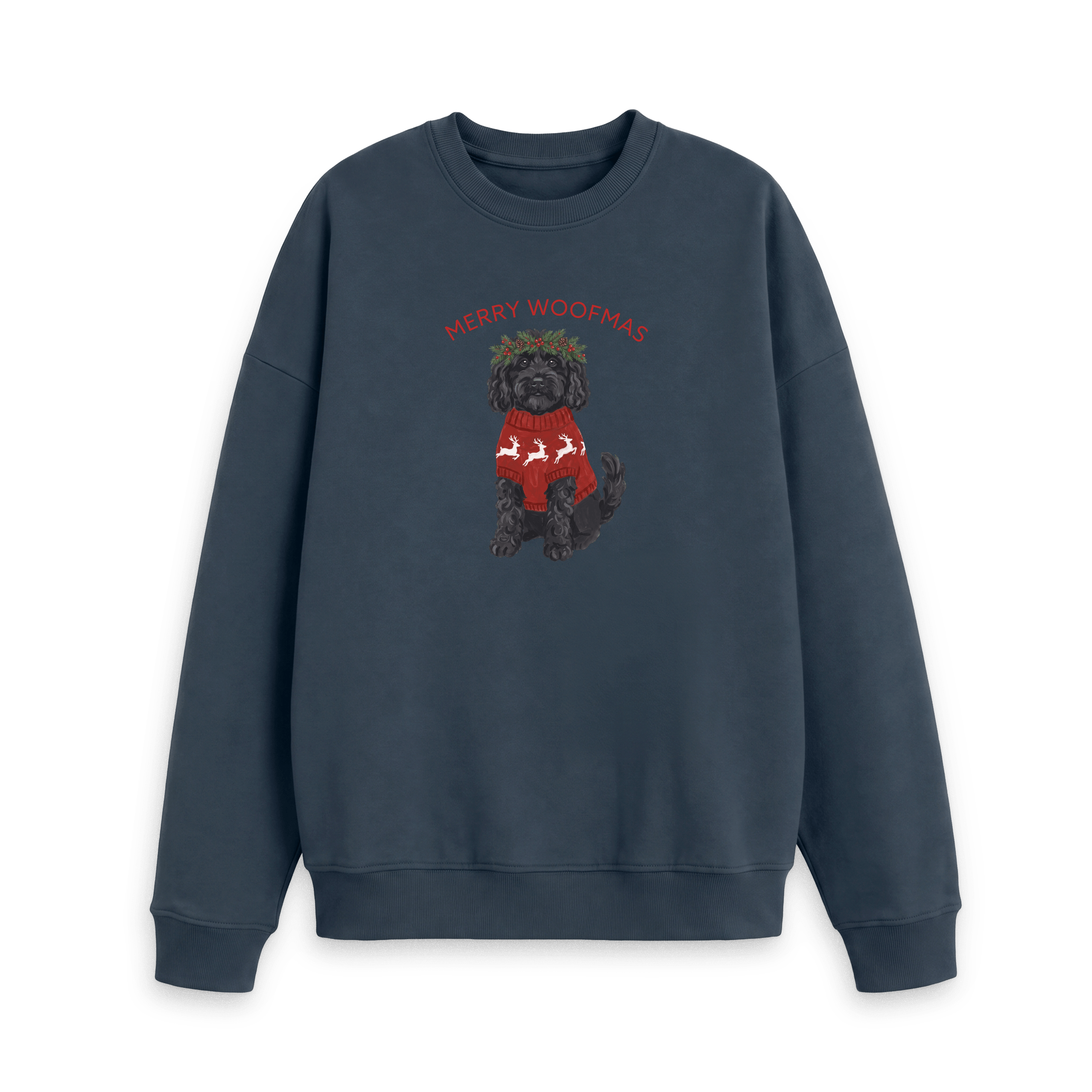 Merry Woofmas Fun Dog Themed Christmas Sweatshirt available different colours