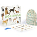 Dog Bingo game set with cards, bag, and box featuring dog illustrations on a white background.