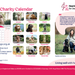 A 2027 Charity Calendar promotional graphic for Hearing Dogs for Deaf People. The design features a pink and white layout with a 12-month calendar grid, each month's cover showing a different dog.