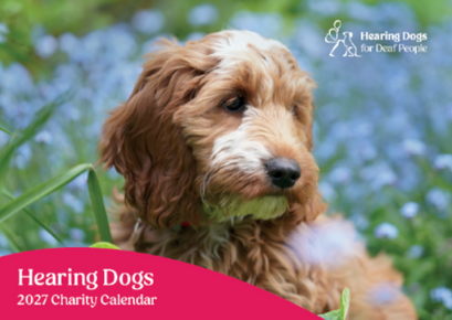 2027 Charity Calendar cover for Hearing Dogs, opens to A3 size space for writing