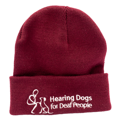 Burgundy Beanie Hat with Hearing Dog Logo