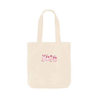 Natural organic cotton tote bag featuring the Hearing Dogs Four Dogs design