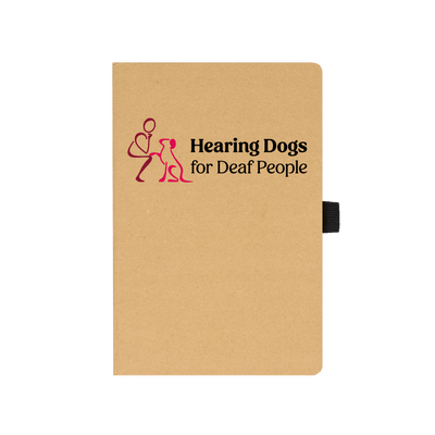 A5 kraft recycled notebook featuring the Hearing Dogs logo