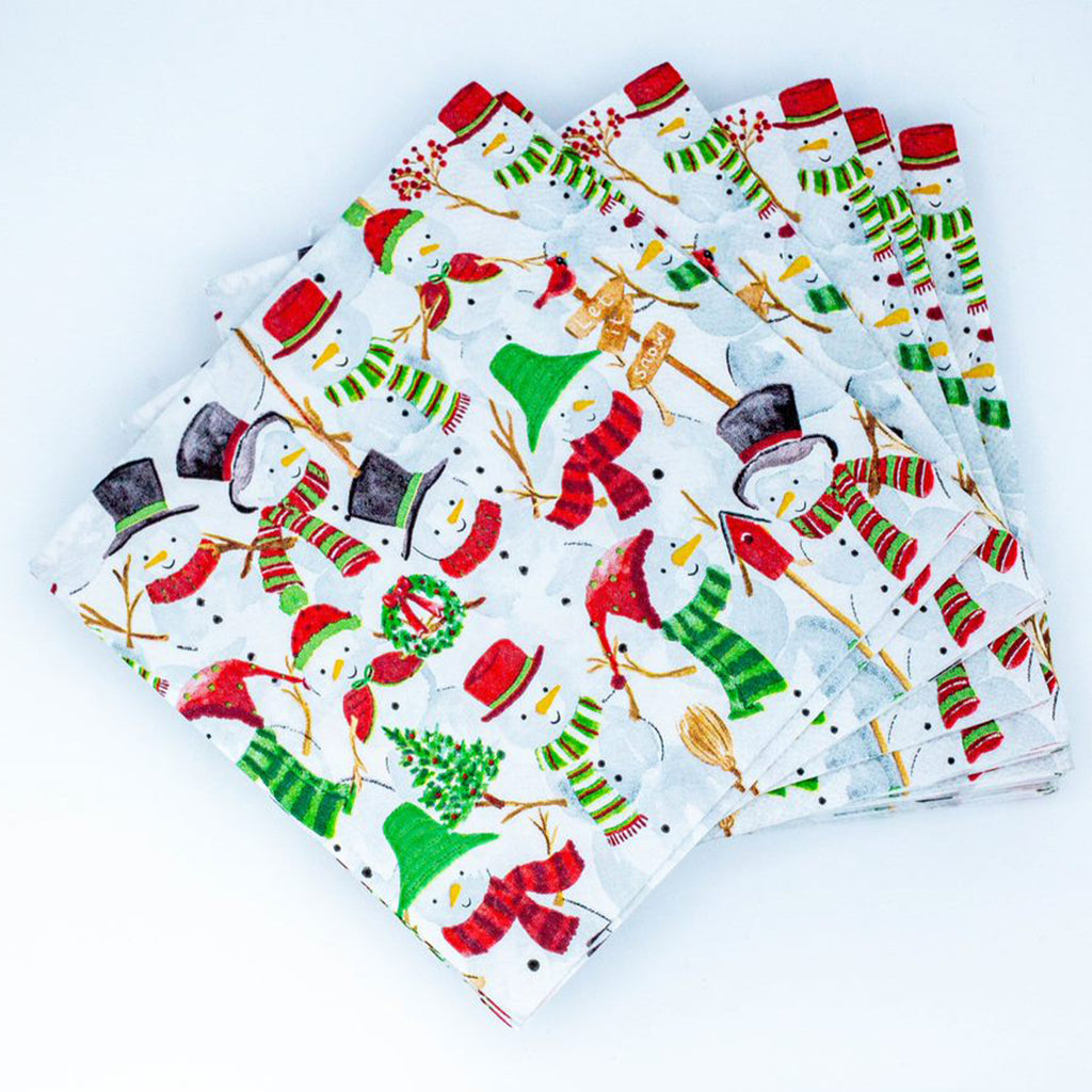 Fanned out Napkins, Christmas, Snowman, Scarf, Snow, Festive