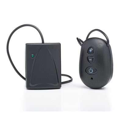 TV Pro receiver and transmitter black in colour on white background.
