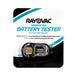 Rayovac hearing aid battery tester displayed in plastic holder with cardboard backing