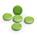 Five large green pin badge with white lettered message 'If you need to lipread me, please let me know' on white background