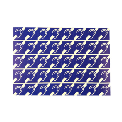 Dark blue sheet of 40 X 15MM stickers featuring the international deaf symbol on white background.