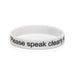 White / light grey silicone wristband with black embossed writing 'Lipreader - please speak clearly' and Hearing Link logo on white background