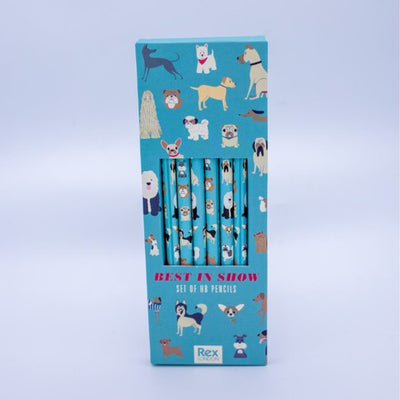 Pack of 6 HB Pencils, Best in Show, Dog Illustrations, Light Blue Background