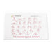 A rectangular white tea towel with the Hearing Dogs logo in the top left corner, and the whole Standard Manual Alphabet of hand shapes and corresponding letters in red centered on the towel.